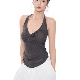 Resim Kadınlar İçin V Yaka Düğümlü Halter Üst - Yazlık Asimetrik Esnek Slim Fit Tank, Makinede Yıkanabilir Şık Günlük ve İş Kıyafetleri için Çok Amaçlı Giyim, Modern Moda, Dayanıklı Yapım 
