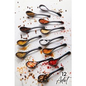 Resim 12 Adet Siyah Servis ve Baharat Kaşığı - Kahvaltılık Bal Kaşığı Şeker Reçel Servis Kaşığı 
