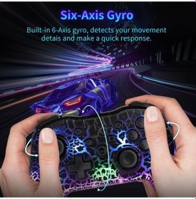 Resim Xuweiwei Siyah 6 Eksenli Jiroskop Titreşimli Motorlu 3d Joystick Şarj Edilebilir Lityum Pil Renkli Led Oyun Kumandası 
