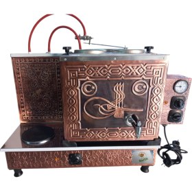 Resim Safir Çay Kazanları 2 Gözlü Elektrikli Pleytli Bakır Çay Semaveri Bakır çay Kazanı 