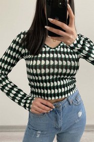 Resim İstangül Butik V Yaka Desenli Bluz 