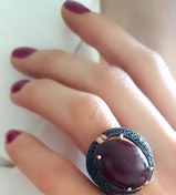 Resim OSESHOP Akik Ve Oniks Taş Detaylı Gümüş Rose Tasarım Lüks Yüzük 