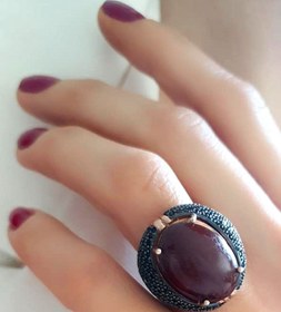 Resim OSESHOP Akik Ve Oniks Taş Detaylı Gümüş Rose Tasarım Lüks Yüzük 