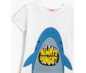 Resim Koton Beyaz Bisiklet Yaka Erkek Çocuk T-Shirt Kısa Kol Günlük Stil Grafik Desenli 