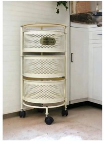 Resim 3 Katlı Yana Açılır Krem Tekerlekli Patates Soğan Sepeti Sebzelik 