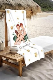 Resim Dijital Baskı Plaj Deniz Havlusu İkizler Burcu Desenli Peştamal HVL0036 