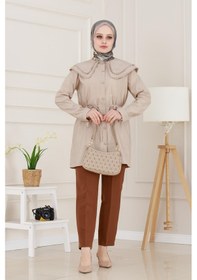 Resim Sevitli Çift Yaka Dantelli Tunik-vizon-4980 Vizon 