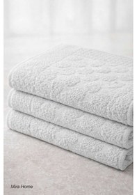 Resim 3lü Pamuklu Ayak Havlusu Seti Kabartma Desenli 50x70 Cm Açık Gri Renkli 