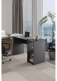 Resim Lina Modern Çalışma Masası 120x60 Cm Raflı Bilgisayar Masası Ofis Ve Ev Çalışma Masası Antrasit 