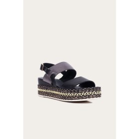 Resim Bueno Shoes Siyah Kurşun Deri Kadın Dolgu Topuklu Sandalet 
