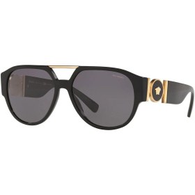Resim Versace Erkek Siyah-Füme Organik Polarize (UV) Cam Selüloz Asetat (Selüloid) Kapalı Çerçeve Damla Güneş Göz 