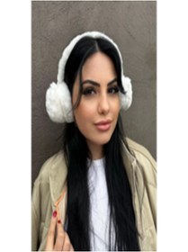 Resim pasajdanal Beyaz Renk Tilki Figürlü Peluş Kulaklık 