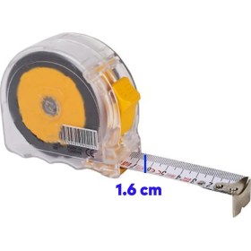 Resim Badem10 Şerit Metal Bükülebilir Metre 3 M x 16 mm Şeffaf Renk Düğmeli Ölçüm Ölçme Plastik Kasalı 