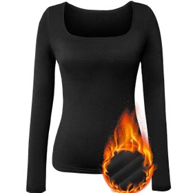 Resim 1 Adet Kadın Termal Polar Uzun Kollu Üst - Polyester Örgü Sıcak İç Giyim, Düz Renk, Rahat Kesim Baz Katman 