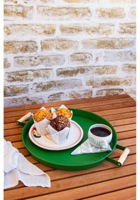 Resim 51 CM Beyaz 37 CM Yeşil 2 Li Metal Yuvarlak Tepsi Sunum Tepsi . 