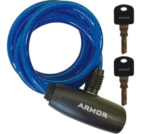 Resim Armor Self Coilik Bisiklet Kilidi Vinily Kaplamalı Örme Çelik Anahtarlı Mavi ( 120CM-8MM ) 