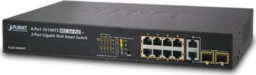 Resim Fast Ethernet PoE Websmart Switch&lt;br&gt;8-Port 10/100TX 802.3at/af PoE+ Injector (Port başına 30. Planet