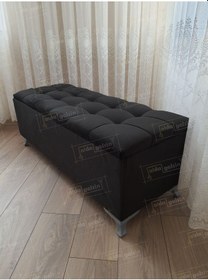 Resim Çizgi Kapitoneli Sandıklı Puf 110 Cm Gümüş Ayak Siyah 