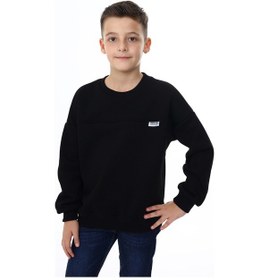 Resim Toontoy Kids Toontoy Erkek Çocuk Relax Fit Bisiklet Yaka Düşük Omuz Baskılı Parçalı Sweatshirt - 2 İplik Siyah 