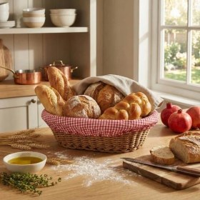 Resim Ttt Oval Renkli Bezli İp Hasır Ekmek Sepeti 