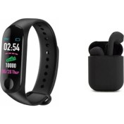 Resim Siyah Bluetooth Set, Akıllı Bileklik ve Kulaklık, Ios ve Android Uyumlu 
