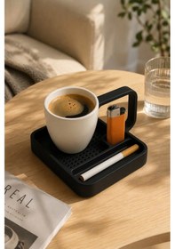 Resim Kahve Sunum Tepsisi Çok Bölmeli Masa Üstü Organizer Kupa Fincan Standı Pla 12.5x11x7 Cm Siyah 
