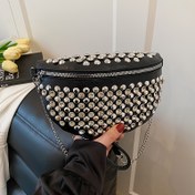 Resim Kadınların Parlayan Taşlı Fanny Paketi - Şık Zincirli Dekorlu Crossbody Çantası, Sokak Stili İçin Çok Yönlü Göğüs Çantası, Fermuar Kapanışı, Polyester Astar, Moda Aksesuarı|Zincirli Askılı Çanta|Fermuarlı Kapanış, Fanny Paketi 