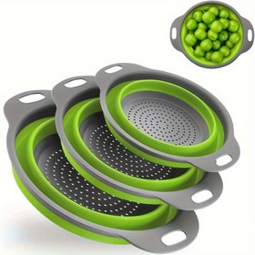 Resim 1/2 Set Yuvarlak Silikon Mutfak Süzgeç Sepeti Katlanabilir Huni - 1 Büyük, 1 Küçük, Makarna, Sebze ve Meyveleri Süzmek İçin Çok Uygun 