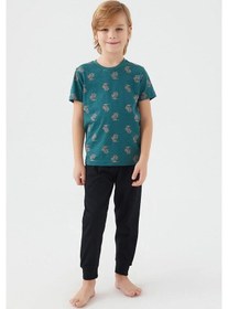 Resim Armetti Erkek Çocuk Palmiye Ağaçlı Pijama Takım-12638 Yeşil 