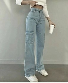 Resim Kadın Açık Mavi Kargo Cep Palazzo Wide Leg Bej Buz Mavi 