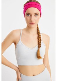 Resim Kadın Çift Taraflı Kullanım Alternatifli Pamuklu Penye Kaymaz Hafif Spor Saç Bandı Bandana - Tek Ebat / Fuşya Fuşya 