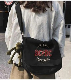 Resim Rock Serisi Ac/dc Baskılı Unisex Siyah Postacı Çantası Siyah 