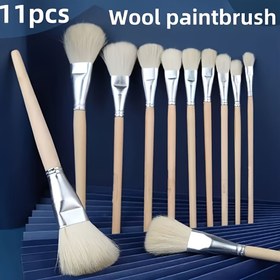 Resim 11 Parça Boya Fırça Seti, Akrilik Yağlıboya Sulu Boya Fırçaları DIY Sanat Malzemeleri için 