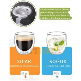 Resim 6 Lı Set Cappuccino Bardağı Latte Bardağı Çift Cidarlı Bardak Americano Bardağı 250 Ml Kahve Bardağı Şeffaf 