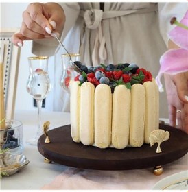 Resim Akayev Ahşap 28 Cm Altın Ayak Ginkgo Yuvarlak Sunum Tabağı Beyaz 