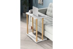 Resim Evnalia Beyaz Laptop Sehpası Ham Ahşap Ayaklı Ahşap Tabla Demonte C-Sehpa Yan Koltuk Servis Sehpası 35X60 