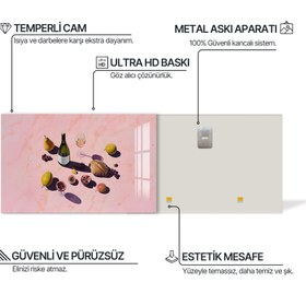 Resim Sofistike Şarap Sofrası Cam Tablo - Siyah / 24x16 cm 