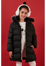 Resim Lela Içi Peluş Astarlı Çıkarılabilir Kapüşonlu Suya Dayanıklı Kız Çocuk Mont 5761910 Siyah 