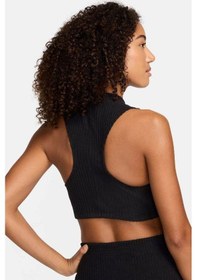 Resim Nike Tight Fit Mock Neck Crop Tank Top Kadın Crop Dar Kesim Yüksek Yaka Fitilli Jarsey Atlet Siyah Siyah 