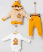 Resim Babydonat Bear Çizgili % 100 Pamuk Hırkalı 3'lü Bebek Takımı 