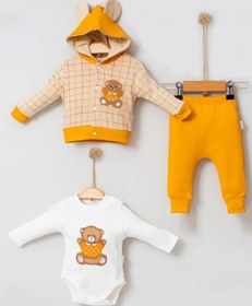 Resim Babydonat Bear Çizgili % 100 Pamuk Hırkalı 3'lü Bebek Takımı 