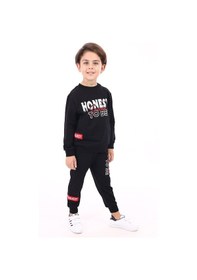 Resim Toontoy Kids Toontoy Erkek Çocuk 2'li Takım Baskılı Bisiklet Yaka Sweatshirt & Beli Paçası Lastikli Cepli Jogger Eşofman Altı - 2 İplik Siyah 