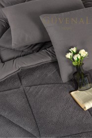 Resim Elite Wellsoft Çift Kişilik Çift Taraflı Yastık Kılıflı Lüx Yorgan Seti Yorgan Uyku Seti Çeyiz Antrasit 