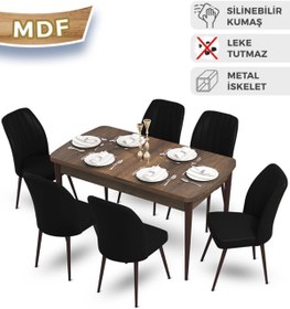 Resim Canisa Concept Mun Serisi 80x132 Açılabilir Mdf Barok Ahşap Desen Masa Takımı 6 Siyah Sandalye 