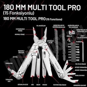 Resim Multi Tool Pro 15 Fonksiyonlu 180 mm Çok Amaçlı Pense Çakı Seti 