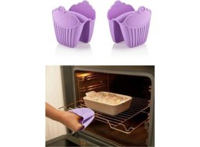 Resim 2'li Silikon Fırın Eldiveni ve Tepsi Tutacağı 