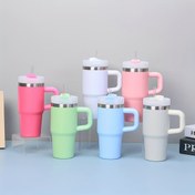 Resim 14oz Paslanmaz Çelik İzoleli Bardak - Tutma Sapı ve Pipet ile - Sıcak ve Soğuk İçecekler için Çok Yönlü Seyahat Bardağı, Açık Hava Aktiviteleri, İş ve Hediyeler için İdeal, Seyahat İçecekleri|Şık Tutma Sapı Bardağı|Dayanıklı İzoleli Bardak 