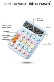 Resim Vi Caro Çok Fonksiyonlu Masaüstü 12 Haneli Hesap Makinesi - Açılı Geniş Ekran - Renkli Tasarım 