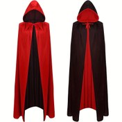 Resim 1 Adet Ekstra Uzun Vampir Pelerini - Kırmızı & Siyah Gotik Kostüm, Kapüşonlu Vampir Sarmaşığı Halloween İçin, Cadı, Nosferatu - Güç Gerektirmeyen, Hafif Parti Kıyafeti Yetişkinler ve Gençler İçin, Çok Yönlü Kapüşon Tasarımı, Kolay Giyim 