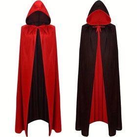 Resim 1 Adet Ekstra Uzun Vampir Pelerini - Kırmızı & Siyah Gotik Kostüm, Kapüşonlu Vampir Sarmaşığı Halloween İçin, Cadı, Nosferatu - Güç Gerektirmeyen, Hafif Parti Kıyafeti Yetişkinler ve Gençler İçin, Çok Yönlü Kapüşon Tasarımı, Kolay Giyim 